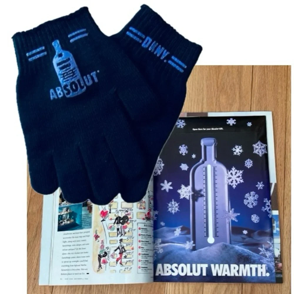 VERY RARE DKNY/ABSOLUT VODKA Gloves sealed inside New York Magazine December ‘94